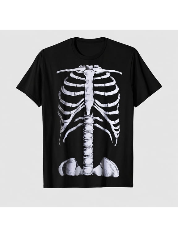 Men's Halloween Skeleton Rib Cage Graphic T-Shirt, 100% Cotton Short Sleeve Shirt