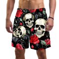 Men's Halloween Skeleton Roses Swim Trunks Quick Dry Boardshorts