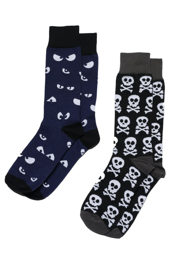 Men's Halloween Socks Spooky Eyes & Skull and Crossbone Glow in the Dark 2 Pairs