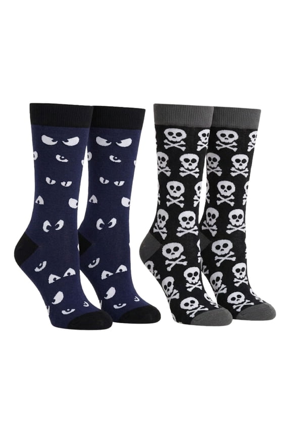 Men's Halloween Socks Spooky Eyes & Skull and Crossbone Glow in the Dark 2 Pairs