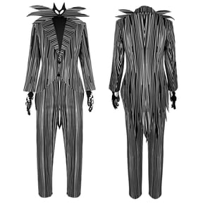 Men's Halloween Striped Tailcoat Costume Gothic Nightmare Cosplay Tuxedo Suit with Gloves for Adult Fancy Dress Party