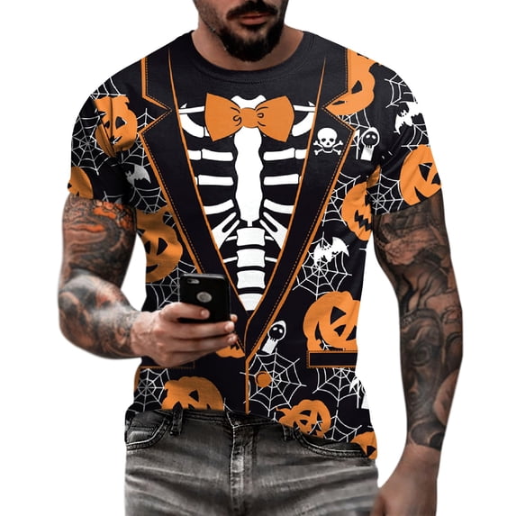Men's Halloween T-Shirts 3D Skull Print Short Sleeve T-Shirt Casual Round Neck Novelty Street Fashion Shirts