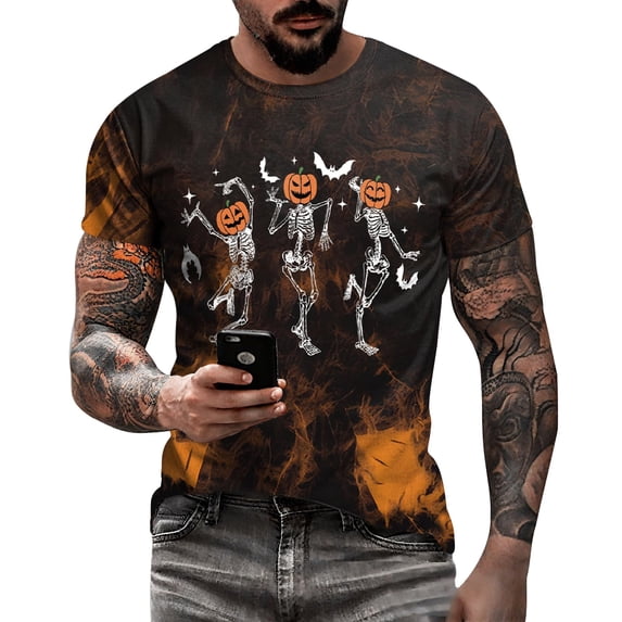 Men's Halloween T-Shirts 3D Skull Print Short Sleeve T-Shirt Casual Round Neck Novelty Street Fashion Shirts