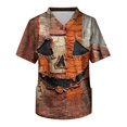 thumbnail image 1 of Men's Halloween T-Shirts V-Neck Spooky Jack O Lantern Short Sleeve Shirts Soft Retro Nursing Work Tees with Pockets Saffron S, 1 of 6