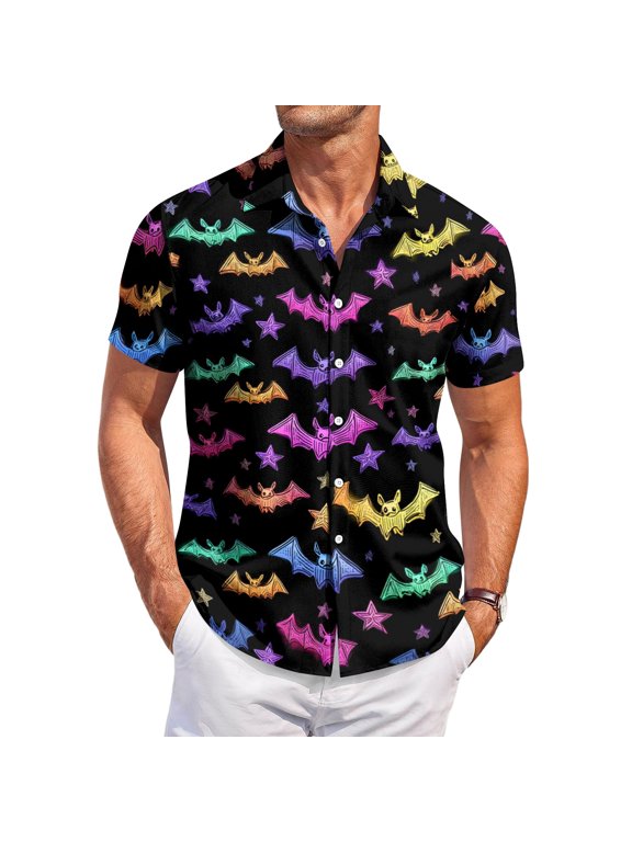 Men's Halloween Themed Tops Scary Web Graphic Printed Short Sleeve Button Down T-Shirt Relaxed Fit Festive Comfy Casual Daily Tees,3XL,Black