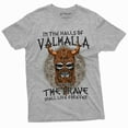 thumbnail image 1 of Men's Halls of Valhalla Viking T-shirt Skull Helmet Norse Mythology Nordic Tee (3X-Large Grey), 1 of 6