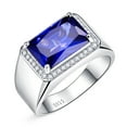 thumbnail image 1 of Men's Halo Engagement Rings 7.0ct Radiant Cut Created Blue Sapphire Solid 925 Sterling Silver Eternity Wedding Band Size 5-14, 1 of 4