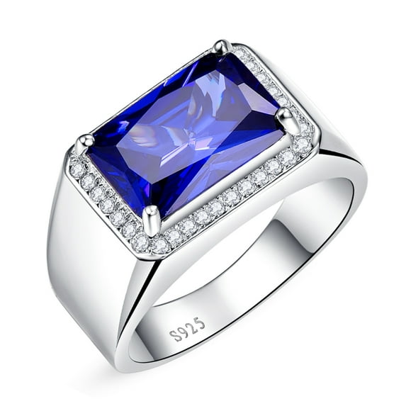 Men's Halo Engagement Rings 7.0ct Radiant Cut Created Blue Sapphire Solid 925 Sterling Silver Size 5-14