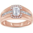 thumbnail image 1 of Men's Halo Engagement Wedding Band Ring Emerald & Princess,Round Cut White Diamond 14K Rose Gold Over 925 Sterling Silver, 1 of 1