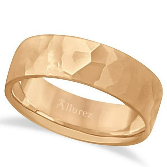 Men\'s Hammered Finished Carved Band Wedding Ring 14k Rose Gold (7mm)