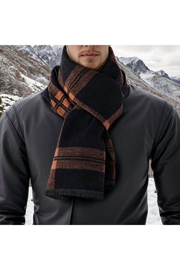 Men's Hand Wash or Dry Clean Scarf - Winter Warm Wool - Elegant Striped Pattern - Lightweight & Stylish for Cold Weather