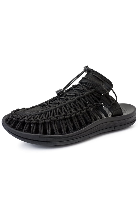 Men's Hand-Woven Closed-Toe Mule Sandals, Adjustable Quick-Lace Slip-On Shoes, Breathable Non-Slip Footwear for Summer, Outdoor, and Casual Use