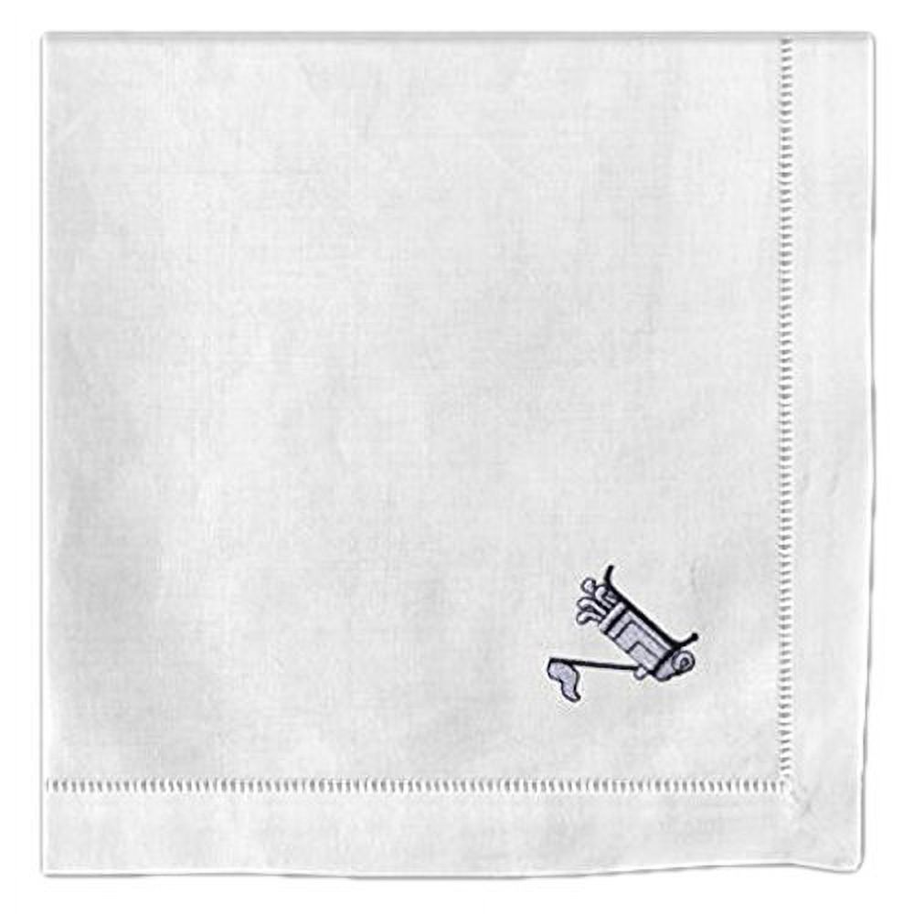 Men's Handkerchief Suit Pocket Square Set White Pure Linen with Golf Club  Embroidery 18 X 18 Inch (Pack of 2)