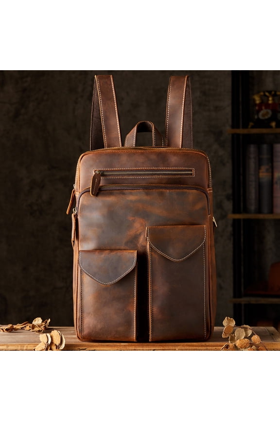 Men's Handmade Crazy Horse Leather Backpack