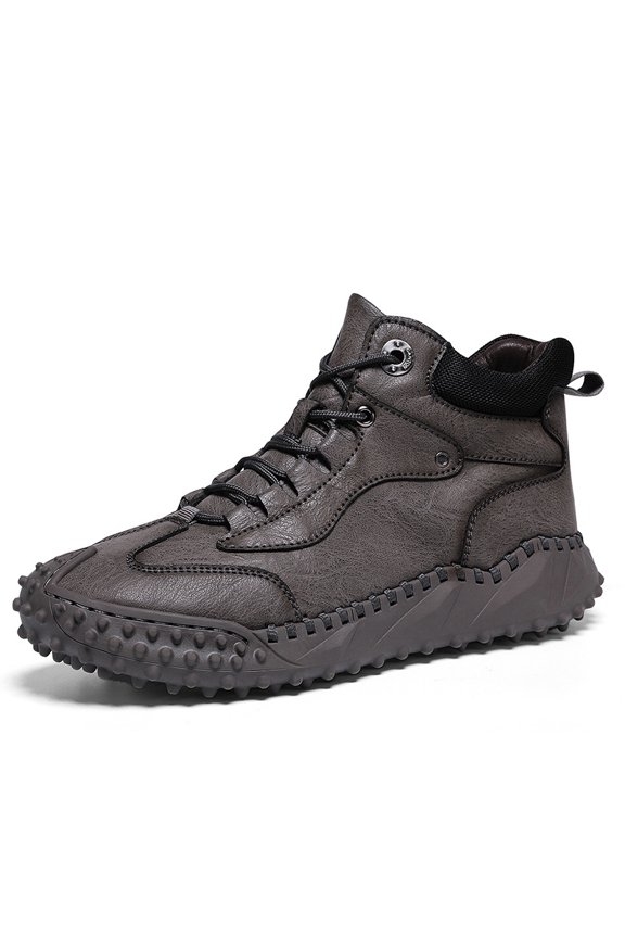 Men's Handmade Genuine Second-Layer Mid-Calf Boots - Thickened All-Season Hiking Boots with  Cushioned Insole, Rubber Outsole & British Style for Outdoor Mountaineering