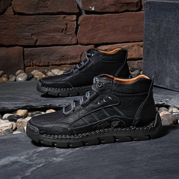 Men's Handmade Leather Ankle Boots Casual Lace-Up Walking Shoes Durable Hand-Stitched Comfort Boots