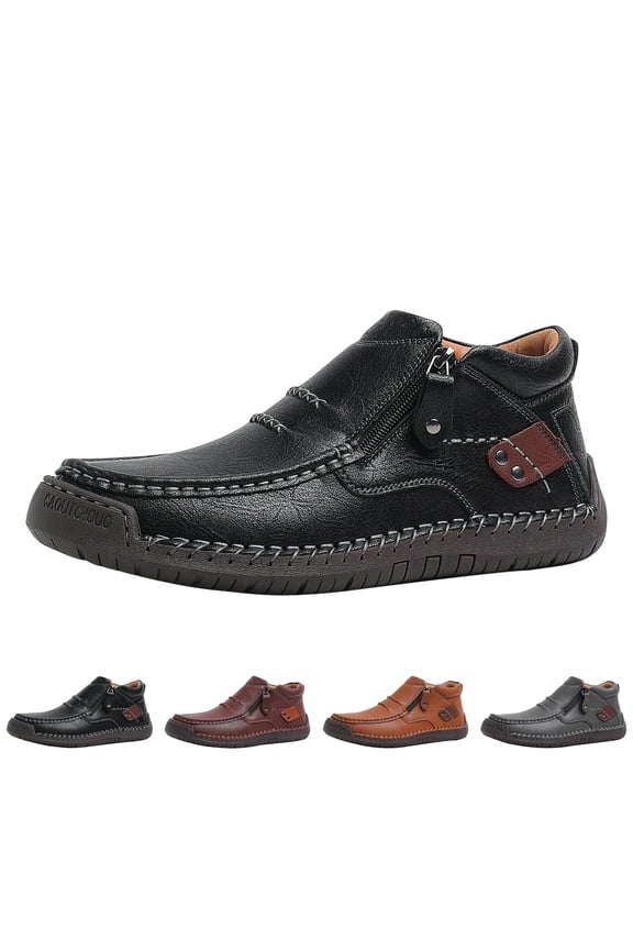 Men's Handmade Leather Shoes | Extra Wide Fit Slip-On Loafers | Non-Slip Rubber Sole & Breathable Design | Classic Business Casual & Outdoor Flat Shoes Zapatos de Cuero