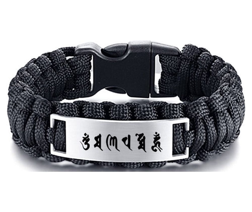 Men's Handmade Tibetan Buddhist Prayer Braided Paracord Cuff Bangle