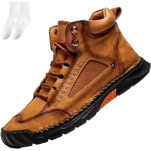 Men's Handmade Waterproof Leather Boots, Comfortable Outdoor Walking Shoes