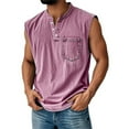 thumbnail image 1 of Men's Handsome Solid Color Shirts Sleeveless Pocket Vest for Men Buttons Retro Polo Shirts Pink M, 1 of 4