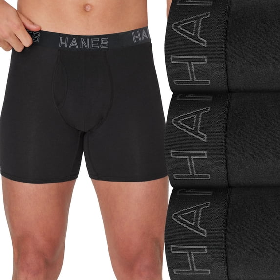 Men's Hanes® 3-Pack Cotton Stretch Boxer Brief Underwear Color: Black Size: XL