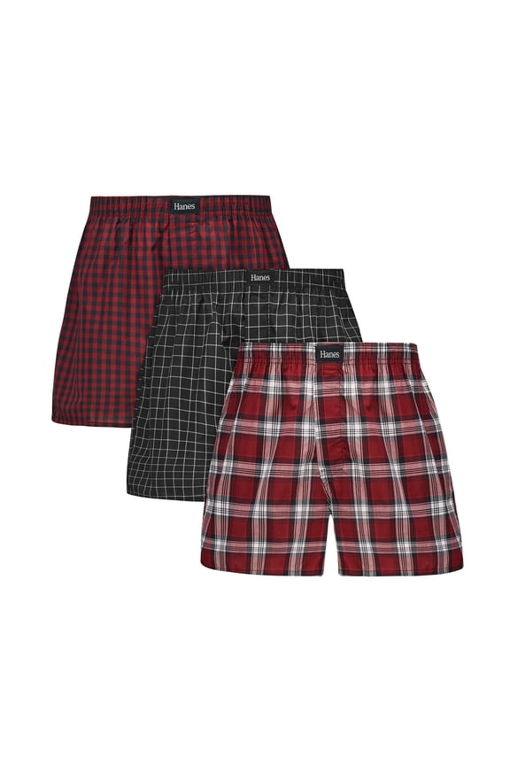 Originals Ultimate Men's Cotton Stretch Woven Boxer Underwear, Red/Black Plaids, 3-Pack Small Black Red Checkers XL