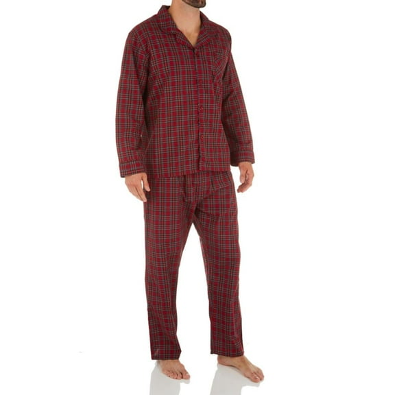 Men's Hanes 4016 Classics Broadcloth Woven Pajama Set (Red Plaid XL)