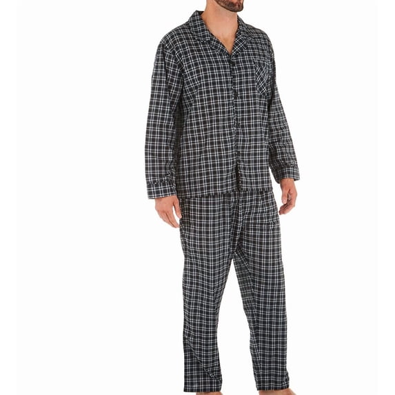 Men's Hanes 4016B Big Man Classics Broadcloth Woven Pajama Set (Black Plaid 6XL)