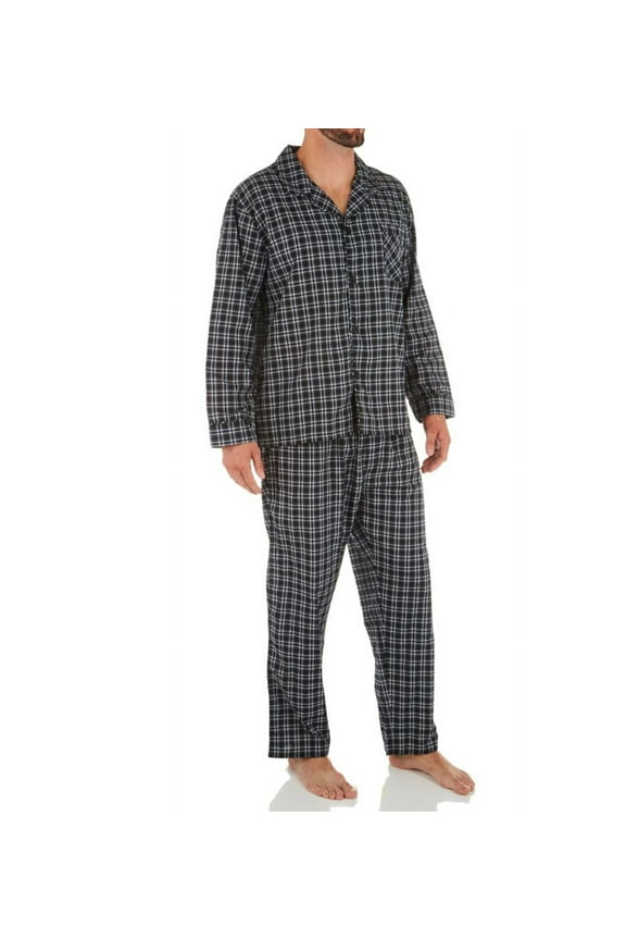 Men's Hanes 4016B Big Man Classics Broadcloth Woven Pajama Set (Black Plaid 6XL)