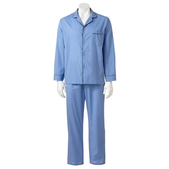 Men's Hanes 4016T Tall Man Classics Broadcloth Woven Pajama Set (Solid Blue 1XLT)