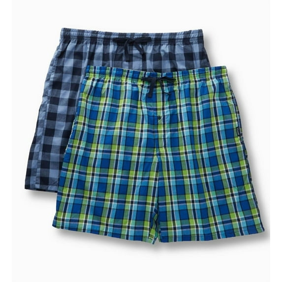 Men's Hanes 4026A Ultimate Woven Jams - 2 Pack (Blue/Green Plaid M)