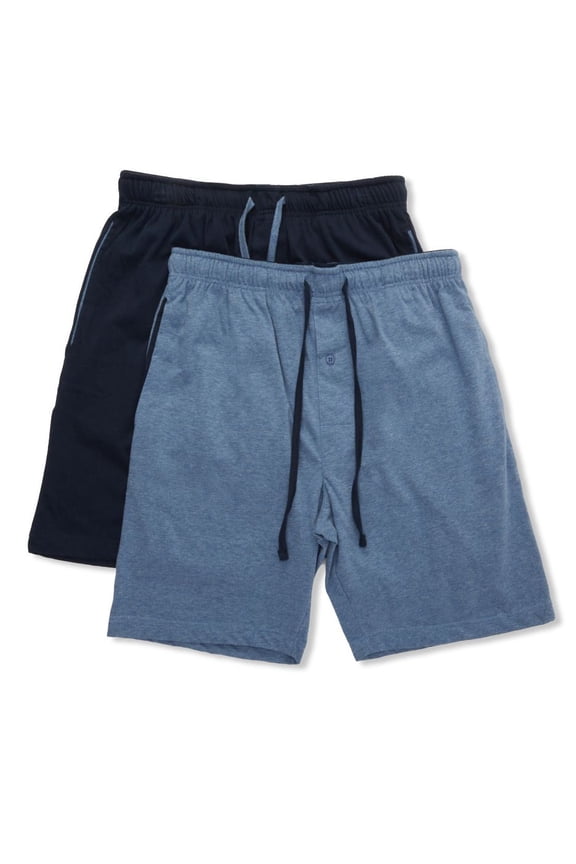 Men's Hanes 4034A Classic Cotton Blend Lounge Short - 2 Pack (Blue/Blue L)