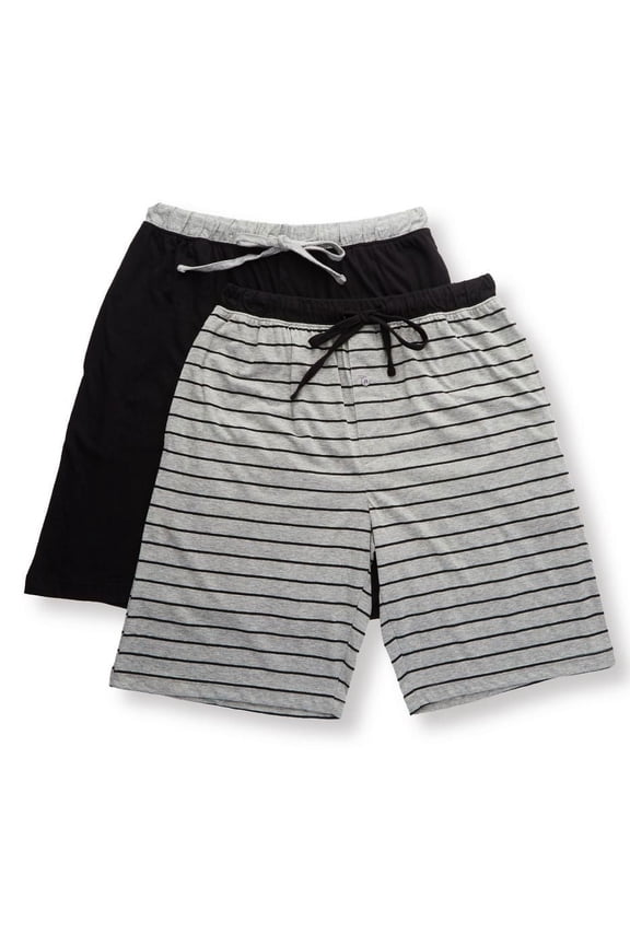 Men's Hanes 4034BA Big Man Classic Cotton Blend Lounge Short - 2 Pack (Black/Grey Stripe 5XL)