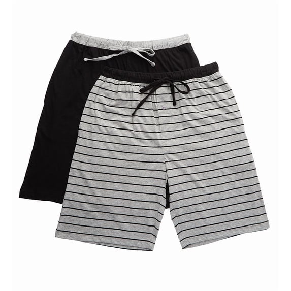 Men's Hanes 4034BA Big Man Classic Cotton Blend Lounge Short - 2 Pack (Black/Grey Stripe 6XL)