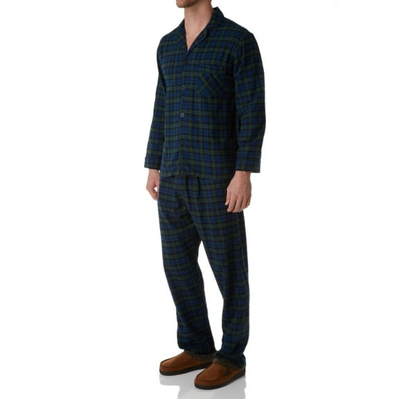 Men's Hanes 4039 Plaid Flannel Pajama Set (Black Plaid L)