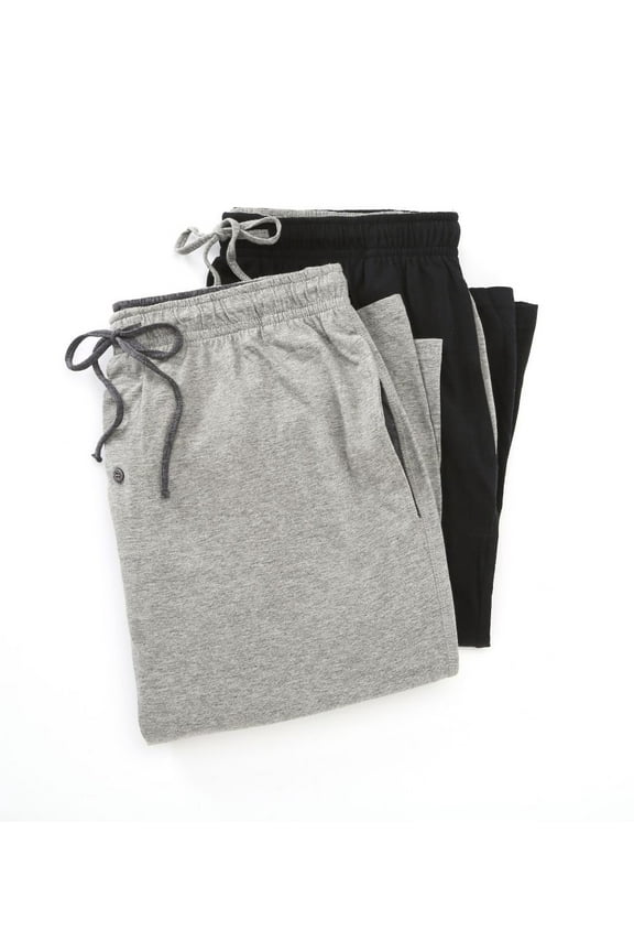 Men's Hanes 4047B Big Man Classics 100% Cotton Knit Pant - 2 Pack (Black/Grey 2XL)