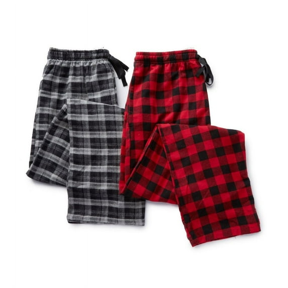 Men's Hanes 4086T Tall Man Plaid Flannel Pants - 2 Pack (Black/Red Plaid XLT)