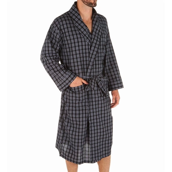 Men's Hanes 4204 Woven Shawl Robe (Black Plaid M/L)