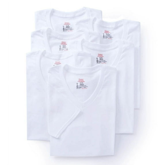 Men's Hanes 7880W6 Premium Cotton White V-Neck T-Shirts - 6 Pack (White 2XL)