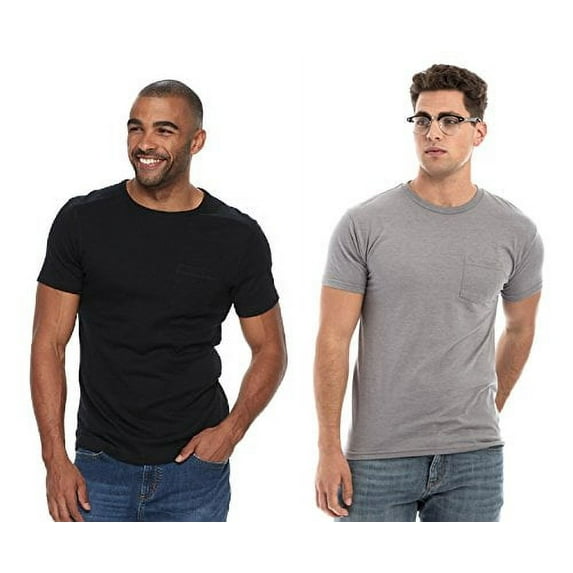 Men's Hanes Beefy-T w/Pocket (Pack of 2) (1 Black / 1 Light Steel)
