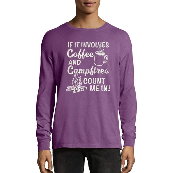 Men's Hanes "Coffee and Campfires" Camping Long Sleeve Graphic Tee