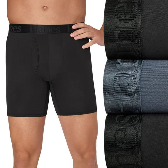 Men's Hanes® Originals 3-Pack Ultimate SuperSoft Boxer Briefs with Total Support Pouch Color: Black Size: M