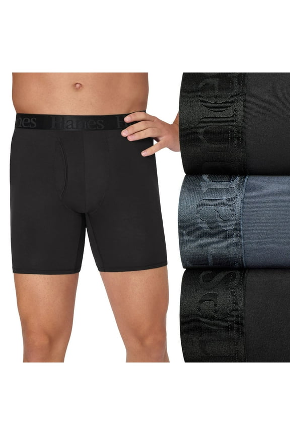 Men's Hanes® Originals 3-Pack Ultimate SuperSoft Boxer Briefs with Total Support Pouch Color: Black Size: XXL