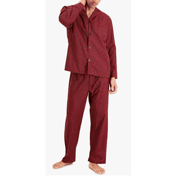 Men's Hanes Long Sleeve Plain Weave Red Plaid Pajama Set