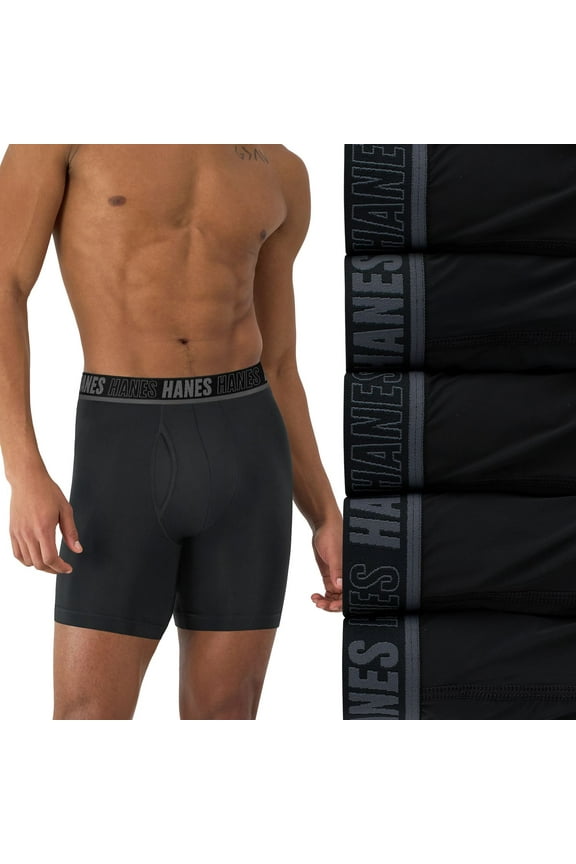 Men's Hanes® 4+1 Bonus Pack Moves Ultimate X Temp Anti Chafe Total Support Pouch Boxer Brief Underwear Color: Black Size: M