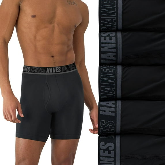 Men's Hanes® 4+1 Bonus Pack Moves Ultimate X Temp Anti Chafe Total Support Pouch Boxer Brief Underwear Color: Black Size: XL