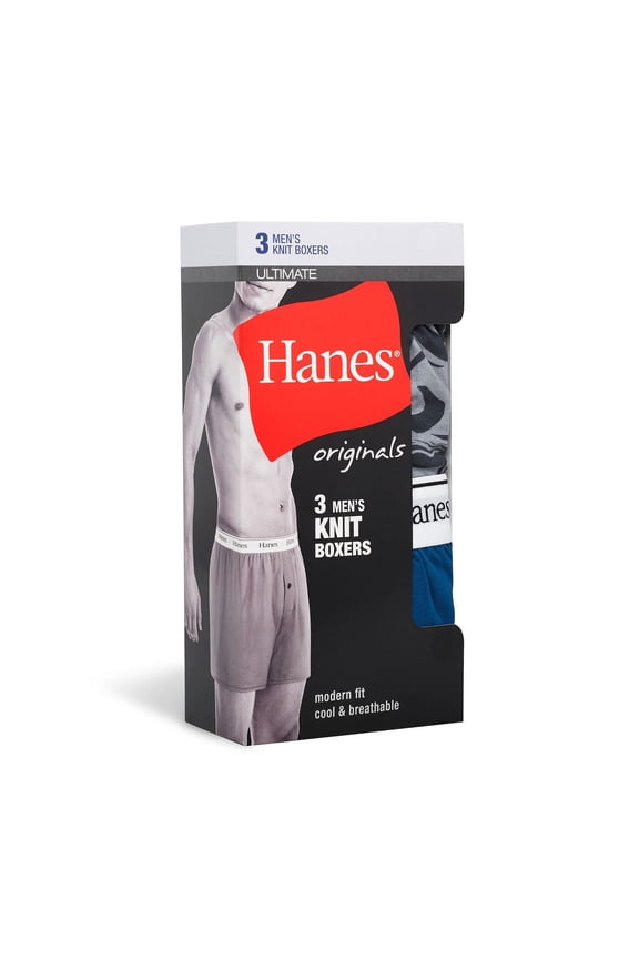 Men's Hanes® Originals Ultimate 3-Pack Knit Moisture-Wicking Stretch Cotton Boxers Color: Blue Print Size: L