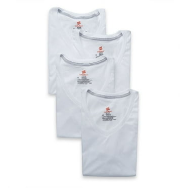 Men's Hanes UBT2W4 Ultimate Comfortblend V-Neck T-Shirts - 4 Pack (White L)