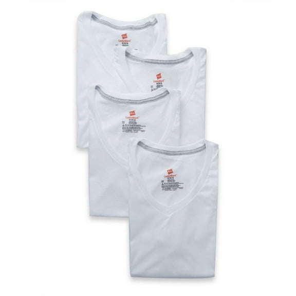 Men's Hanes UBT2W4 Ultimate Comfortblend V-Neck T-Shirts - 4 Pack (White XL)