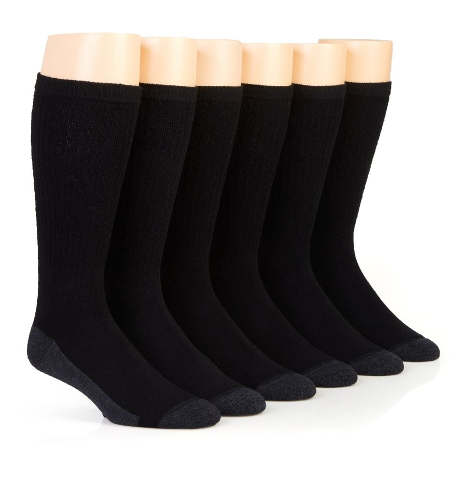 Men's Hanes ULC186 Ultimate Ultra Cushion Crew Socks - 6 Pack (Black 6 ...